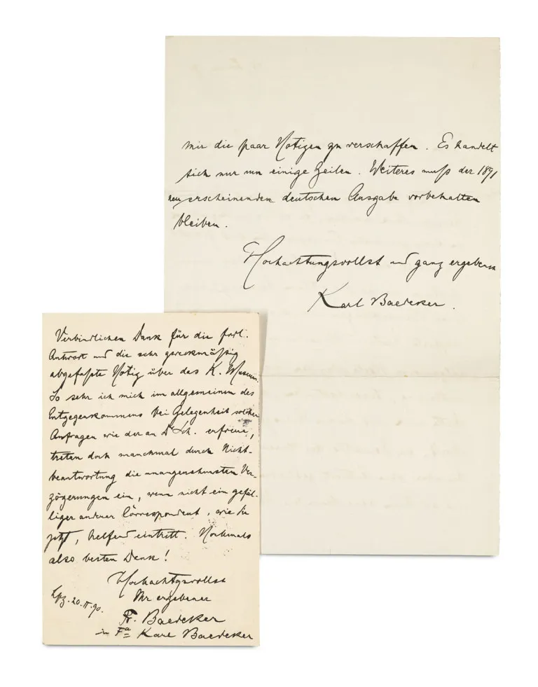 Fritz Baedeker – Autograph letter with signature "Karl Baedeker" to Messrs. (publisher Ernst Victor) Schmorl and (Alfred) von…