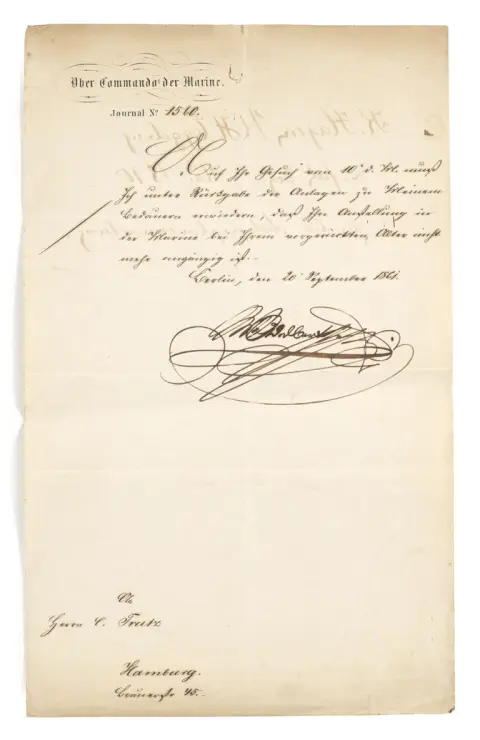 Collection de 6 lettres autographes signées, 2 invitations et 1 reçu du roi Guillaume III, prussien et bavarois