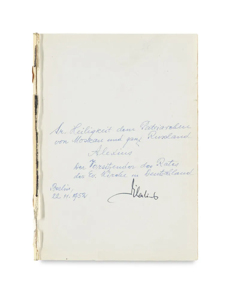 Otto Dibelius – Widmung mit eigenhändiger Unterschrift des evangelischen Berliner Bischofs (1880-1967) an das Oberhaupt der…