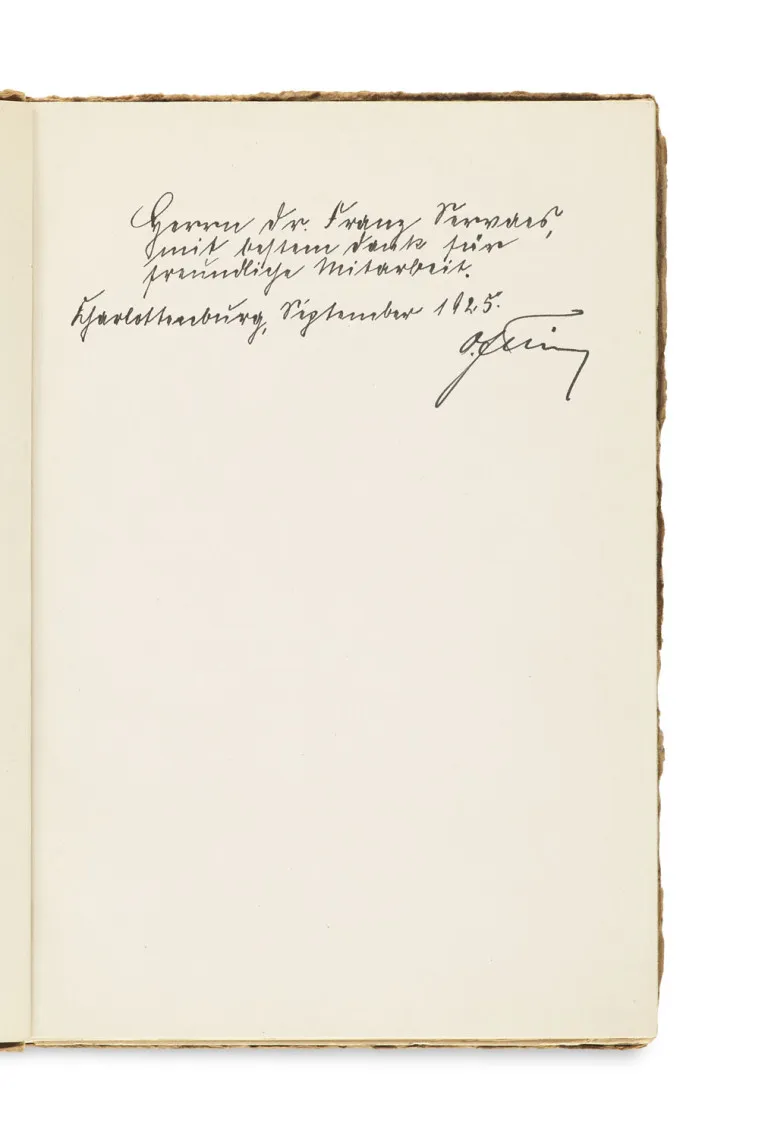 Otto Felsing – Dédicace avec signature autographe pour l'écrivain Franz Servaes (1862-1947)