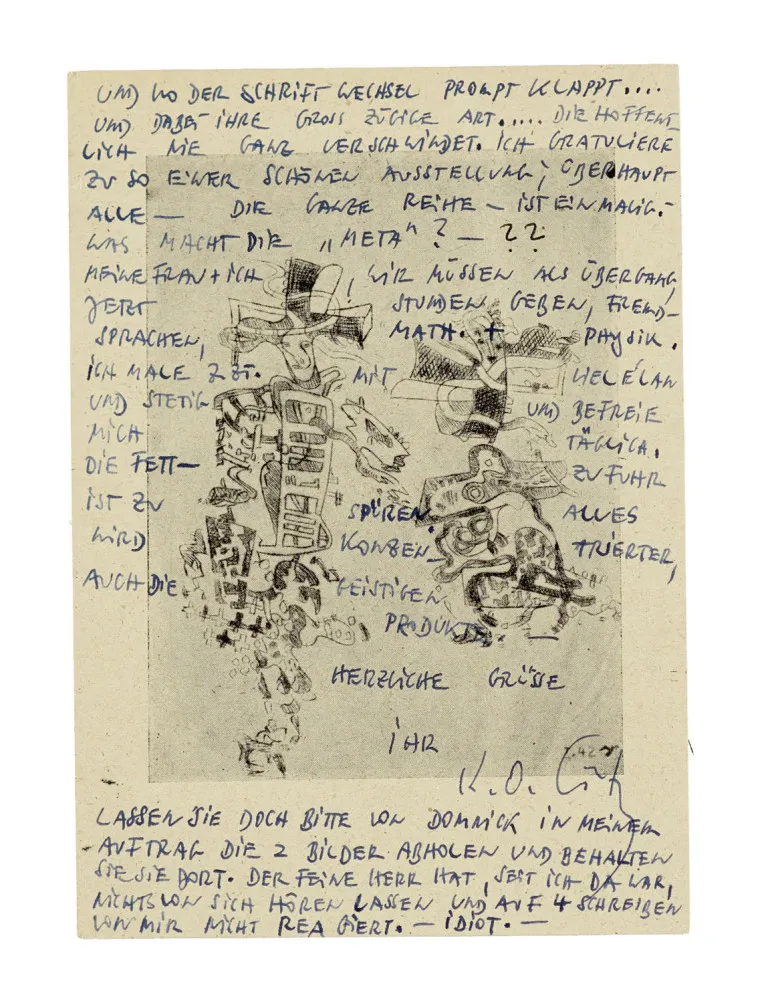 Karl Otto Götz – Collection d'une carte postale et d'une lettre de Karl Otto Götz au galeriste Herbert Herrmann