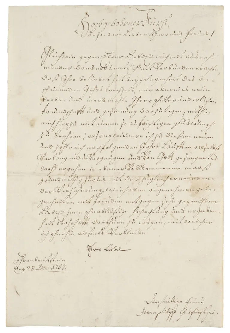Johann IX. Philipp von Walderdorff – Lettre avec signature autographe de l'archevêque et électeur de Trèves à un prince