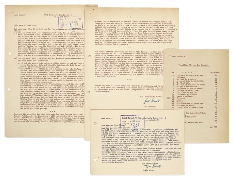 Arno Schmidt – Sammlung von 3 maschinenschriftlichen Briefen mit eigenhändiger Unterschrift an den Leiter des Karl Rauch Verlags Harald…