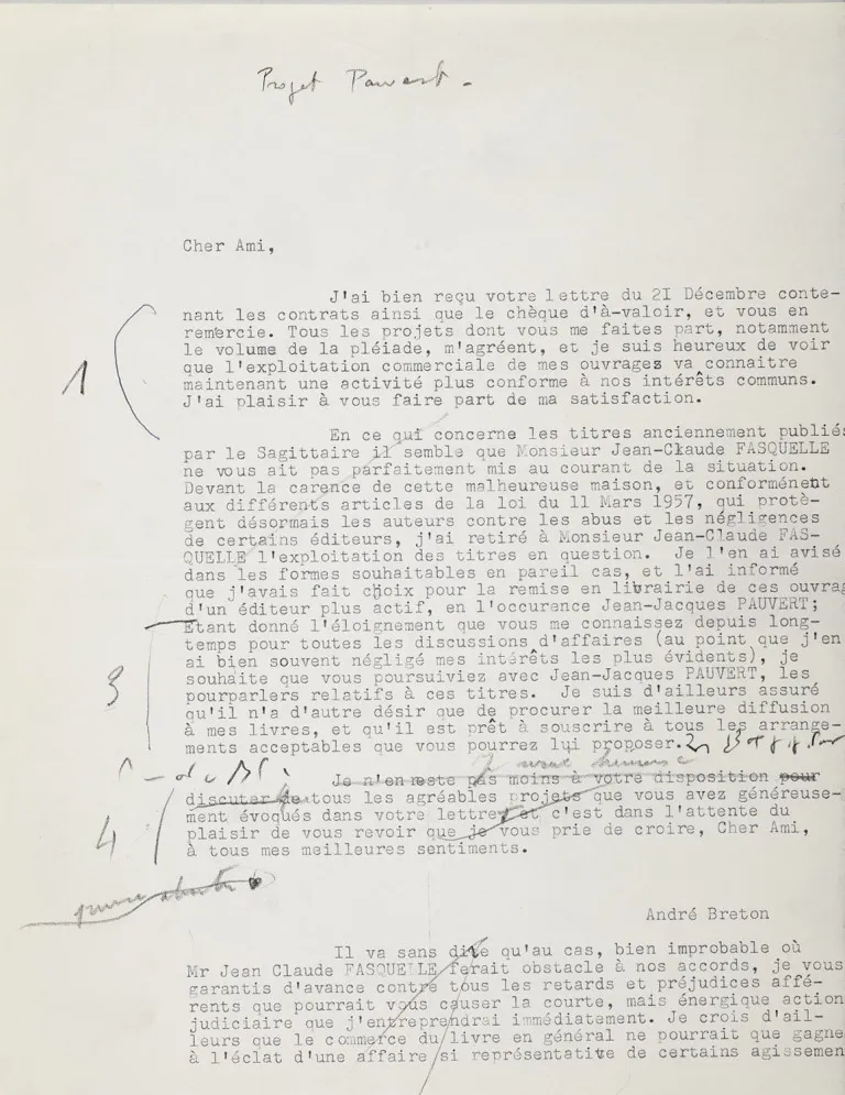 André Breton – Intéressante collection de 10 documents autour des droits d'auteur d'André Breton