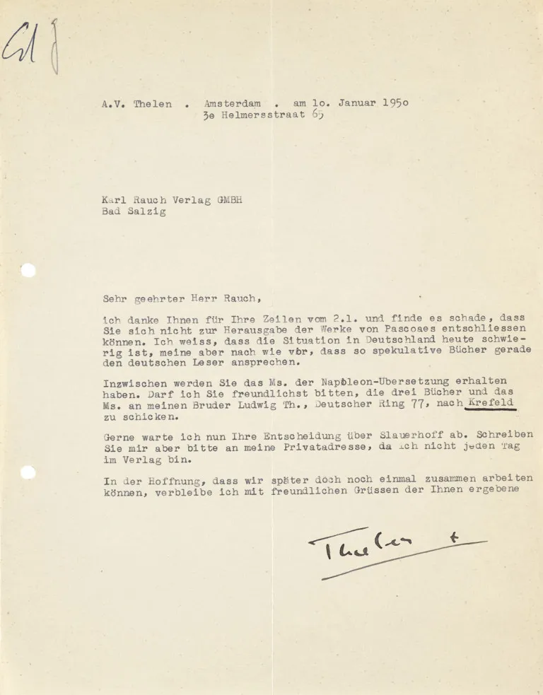 Albert Vigoleis Thelen – Sammlung von 3 maschinenschriftlichen Briefen mit eigenhändiger Unterschrift des Schrifstellers (1903-1989) an…
