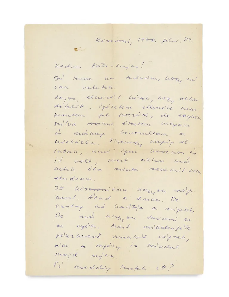 Péter Nádas – Lettre autographe avec signature à Kati