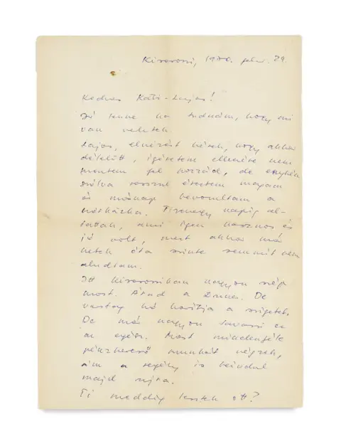 Péter Nádas – Lettre autographe avec signature à Kati
