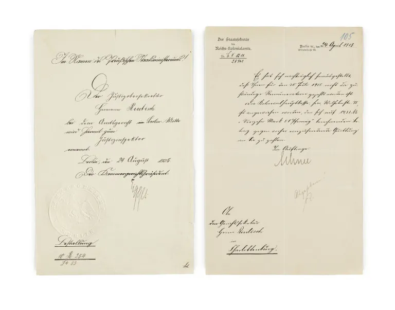 Vaste collection de plus de 100 documents et lettres provenant de la succession de l'ancien inspecteur impérial de justice Hermann Rintisch