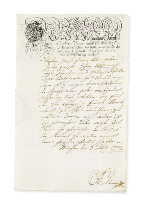 Lettre au nom du prince-électeur Maximilien III