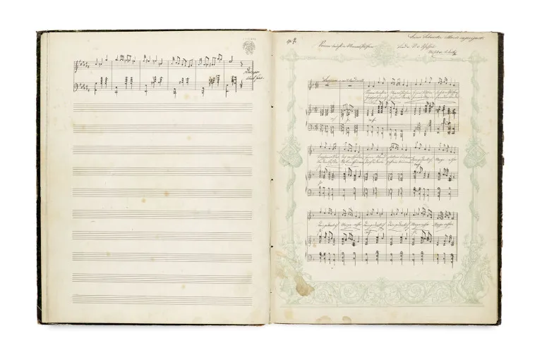 Adolf Götz – Manuscrit musical avec notes recueillies pour des chants de F. Bodenstedt, Felix Dahn, H. Heine, O. Jerschke, von Scheffel, Julius…