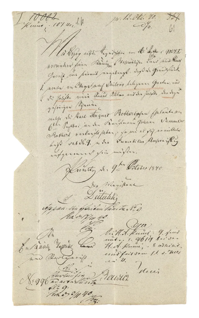 Lettre à un tribunal royal de Rawicz (Rawitsch), Punitz, 9 octobre 1840
