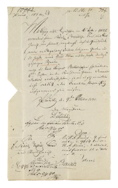 Lettre à un tribunal royal de Rawicz (Rawitsch), Punitz, 9 octobre 1840