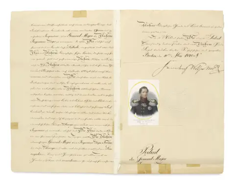 Frédéric-Guillaume III – Brevet de capitaine dans la première brigade d'ingénieurs pour le premier lieutenant Friedrich Fromm