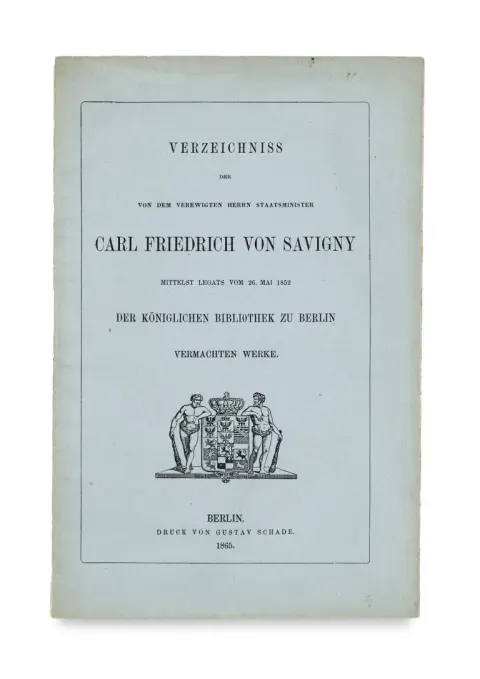 Répertoire des livres de feu le ministre d'État Carl Friedrich von Savigny, legs du 26