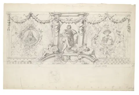 Anton von Werner – Dessin préparatoire pour la décoration murale du Salon rouge dans la maison de l'artiste à Berlin