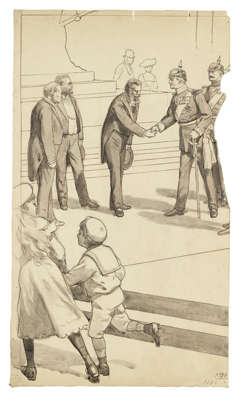 Anton von Werner – Étude partielle pour le tableau "Inauguration du monument Richard Wagner dans le Tiergarten de Berlin". Vers 1906