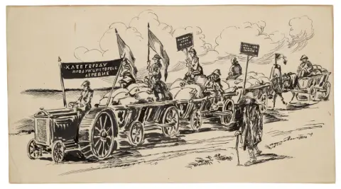 Collection de deux dessins originaux sur la collectivisation forcée