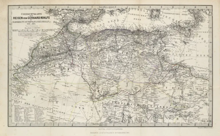 Gerhard Rohlfs – Voyage à travers le Maroc, traversée du grand Atlas, exploration des oasis de Tafilet, Tuat et Tidikelt et voyage…