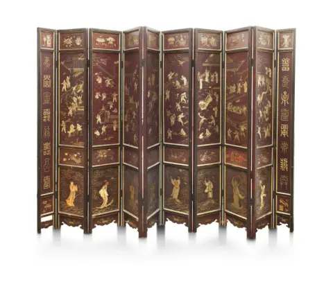 Paravent en laque de Coromandel à dix panneaux, Chine, province du Fujian ou du Guangdong, dynastie Qing, période Kangxi, vers 1800/1850