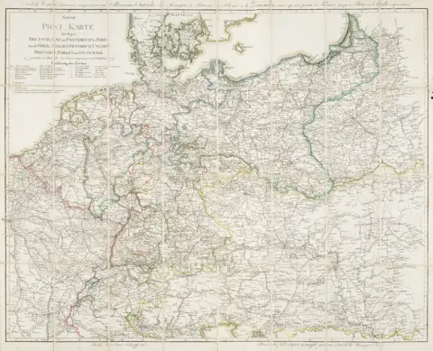 Nouvelle carte postale à travers toute l'Allemagne et la France jusqu'à Paris, par l'Italie du Nord, l'Autriche, la Hongrie, la Prusse, la Pologne et le Danemark