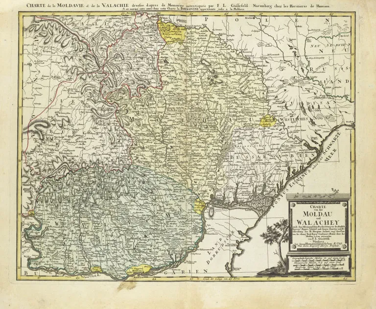 Mapa Moldavska a Valašska sestavená podle autentických pamětí F.L. Güssefelda
