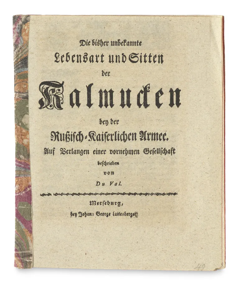 Die bisher unbekannte Lebensart und Sitten der Kalmucken bey der Rußisch-Kaiserlichen Armee
