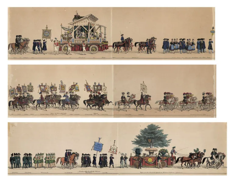 Feestelijke stoet van de Württembergers voor het 25-jarig regeringsjubileum van koning Wilhelm I van 1841
