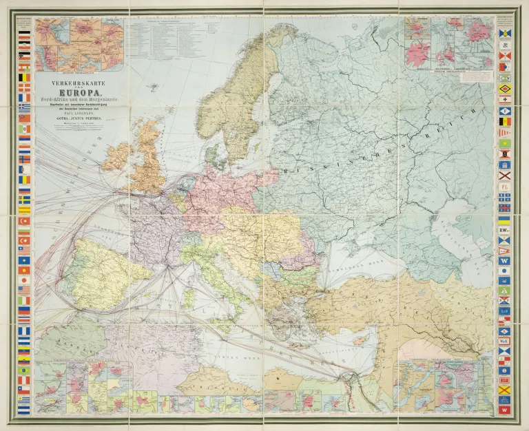 Paul Langhans – Dopravní mapa Evropy, severní Afriky a Orientu