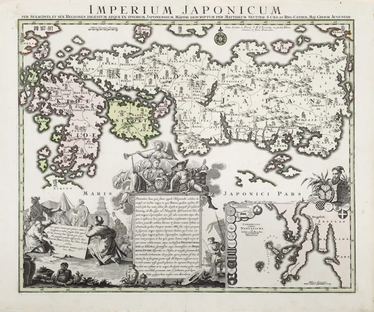 Imperivm Japonicvm ... (hlavní titul), se starým koloritem hranic a ploch