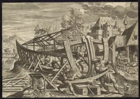 Collection de 12 gravures sur la navigation et vues de ports