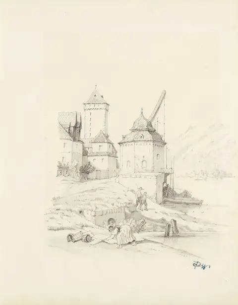 Sammlung von 5 Landschaftszeichnungen