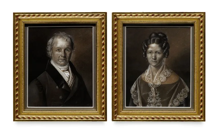 XIXe siècle allemand – 2 portraits Biedermeier