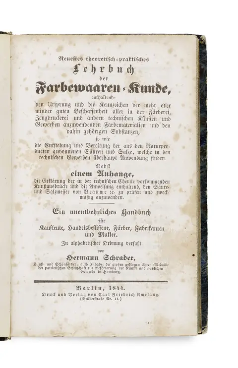 Hermann Schrader – Návod k správnému a výhodnému použití Terra Catechu pro pravé hnědé barvení, chromanu draselného…