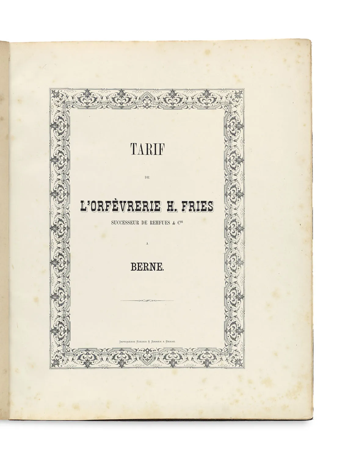 Bern Orfèvrerie H. Fries – Tarif de l'orfèvrerie H. Fries