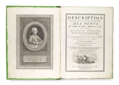 Jean Rodolphe Perronet – Popis projektů a stavby mostů v Neuilly, Mantes, Orléans a dalších ... 3 svazky (I, II, Suppl.)