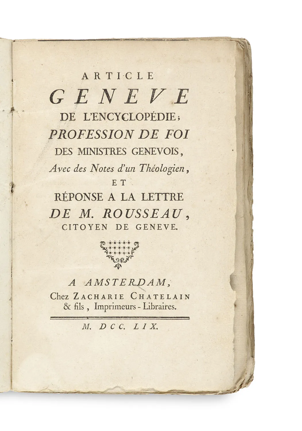 Jean le Rond de Alembert – Article Geneve de l'Encyclopédie, Profession de Foi des Ministres Genevois