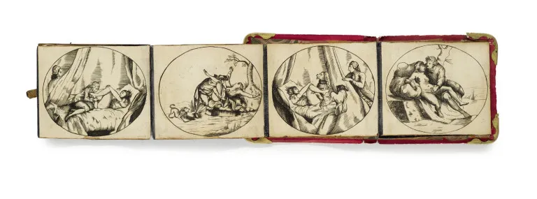 Leporello avec 7 représentations de saints et 6 érotiques