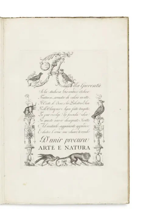 Gaetano Giarré – Alfabeto di lettere iniziali adorno di animali e proseguito da vaga serie di caratteri