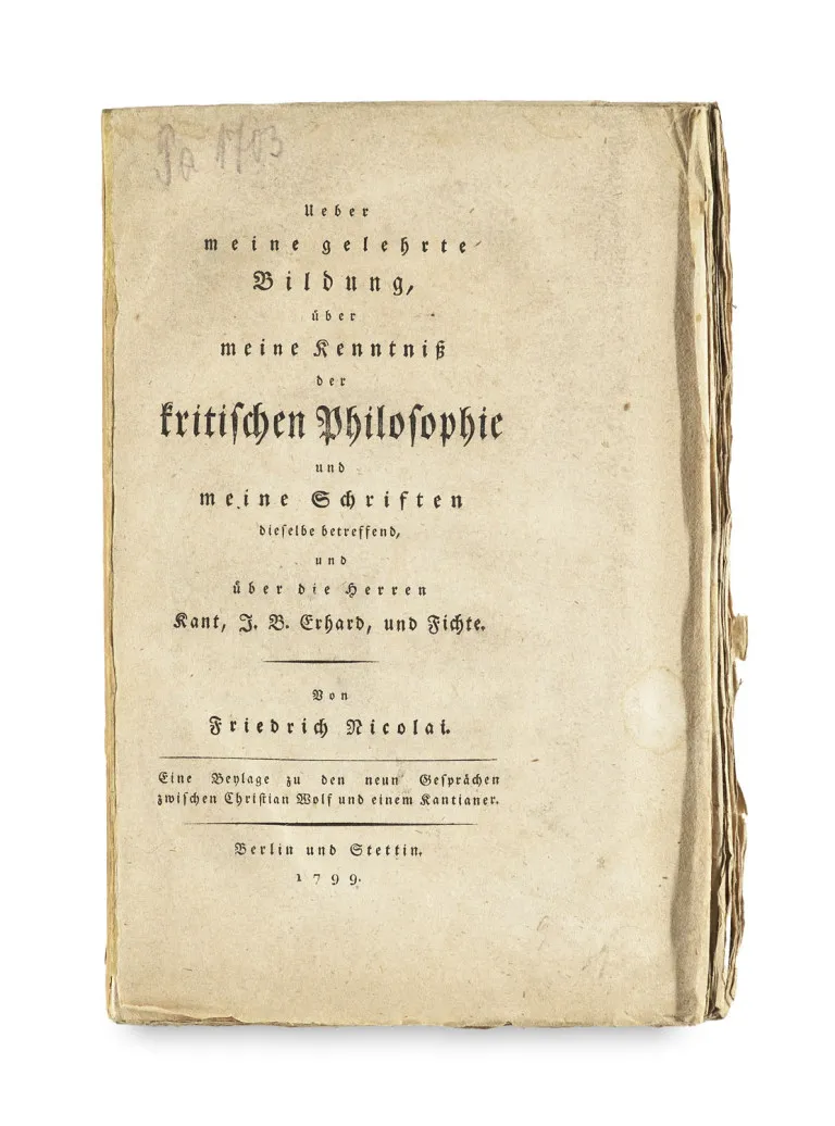 Friedrich Nicolai – Sur ma formation savante, sur ma connaissance de la philosophie critique et sur mes écrits la concernant,…