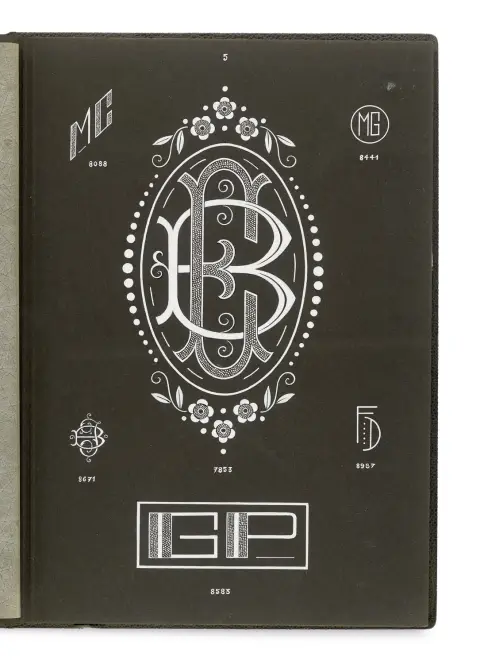Sbírka 120 originálních návrhů uměleckých monogramových vinět ve stylu secese a art deco