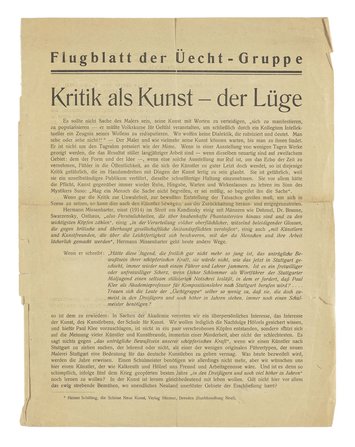 Oskar Schlemmer – Flugblatt der Üecht-Gruppe