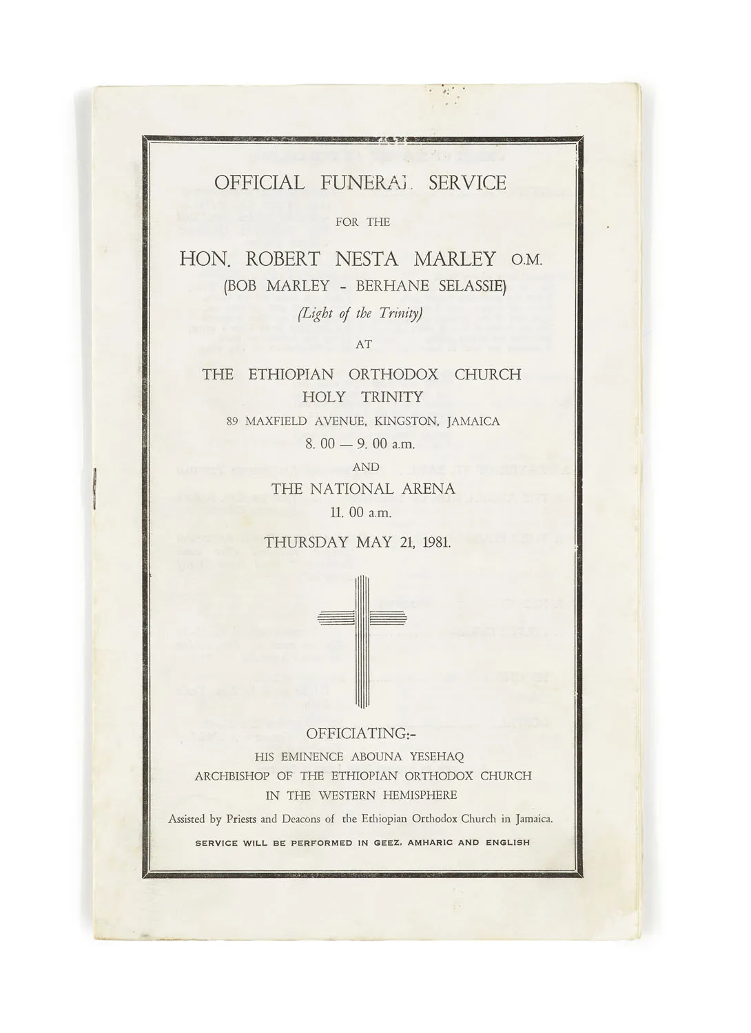 Official Funeral Service for the Hon. Robert Nesta Marley