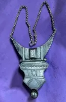 Tuareg necklace, white metal, pendant with movable drop and typical engraved Tuareg decor, marked on the back, L 43 cm