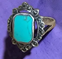 Silberring-925- mit hellblauen Lagenstein, Markasiten, RG 59, 4,83 gr
