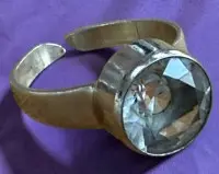 Bague en argent 835 avec grande pierre claire facettée, anneau ouvert, 4,62 g