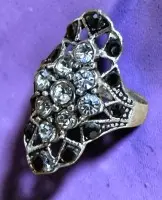 Bague en argent 925 avec pierres claires et noires, taille 55,5, 45,5 g