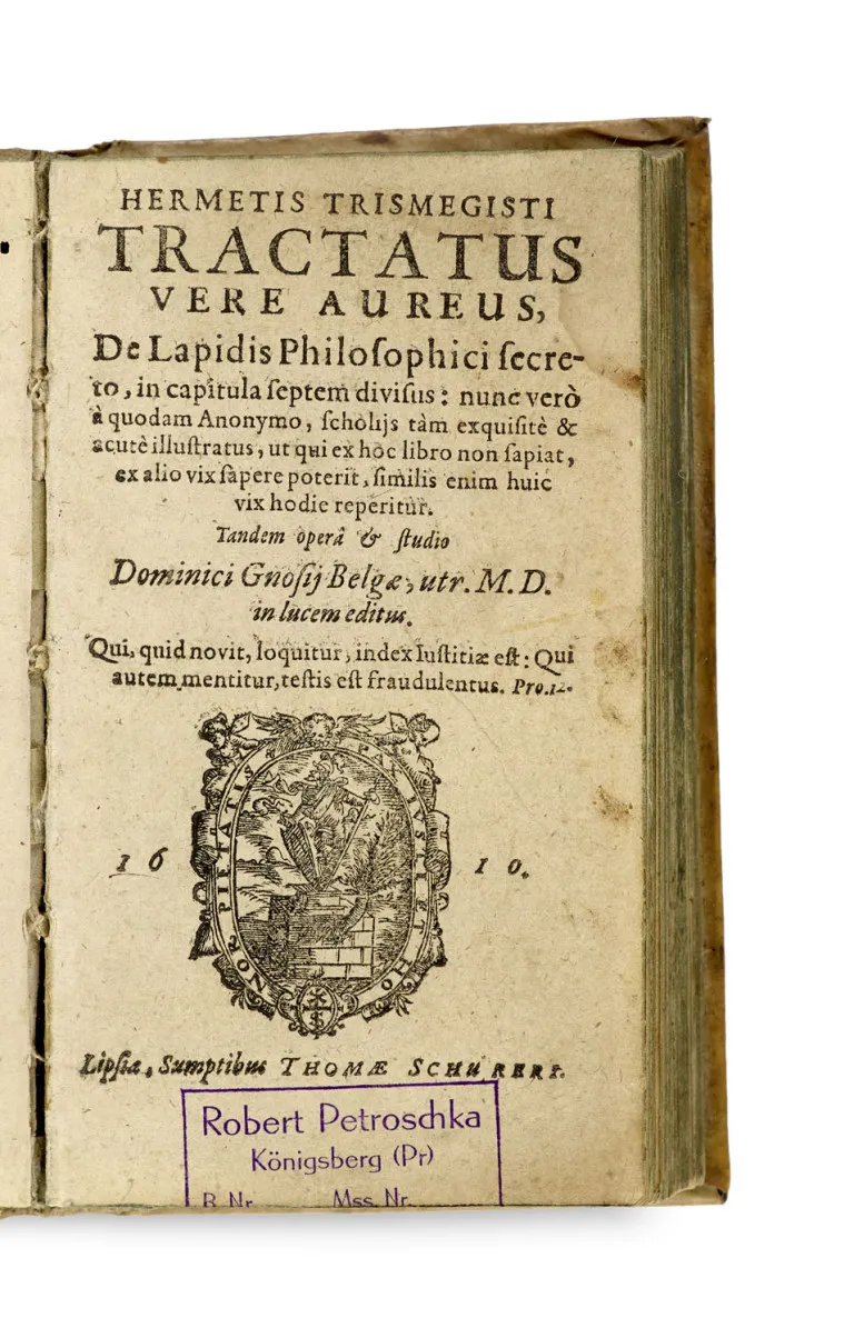 Hermes Trismegistus – Tractatus vere aureus de lapidis philosophci secreto, divided into 7 chapters: now by a certain anonymous ... scholia…