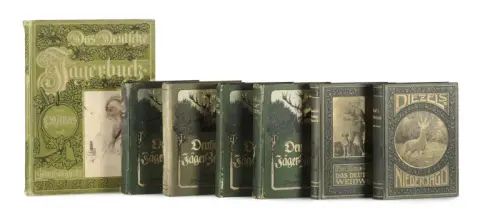 Collection de 3 livres de chasse classiques et 6 années du "Deutschen Jäger-Zeitung" avec plusieurs ajouts