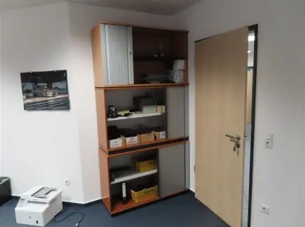 3 sideboard shelves, make: Vario, 1 roller door with 3 desks, wood, black legs