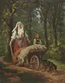 Charles Coumont, Two Italian women with cart and dog, probably 1860s-1880s.